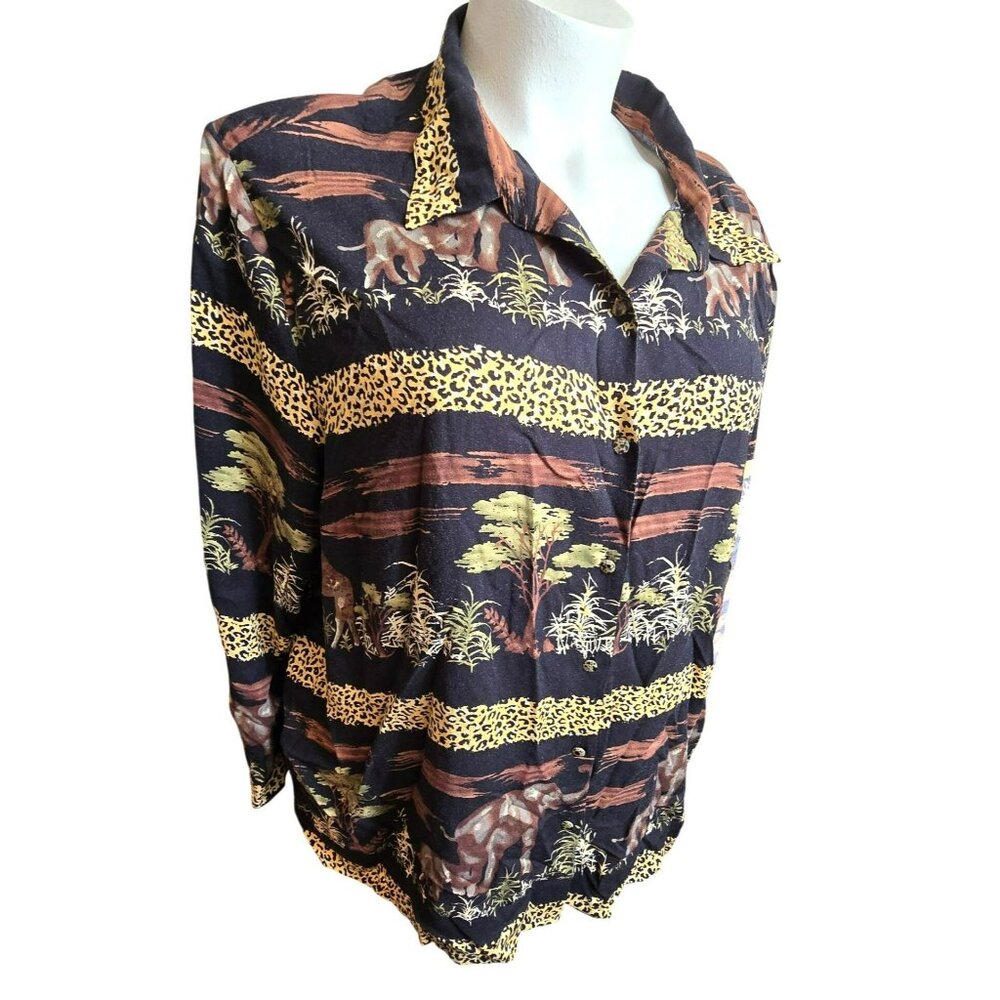 Vintage Safari Animal Print Button-Up Shirt Size 32 Maggie Barnes JJ4071